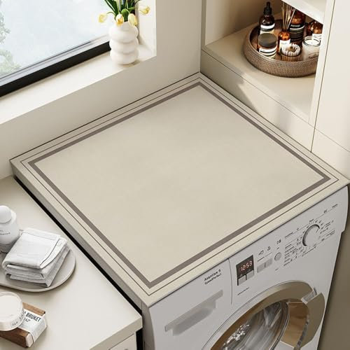 Hearda Tapis de Dessus de Machine à Laver, Tapis de Dessus de Machine Laver Antidérapant Simple et Moderne, Housse de Protection Machine à Laver 60x60cm pour Sèche (40x50cm,Beige)
