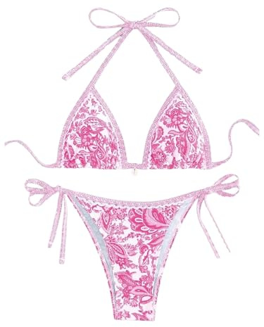 BYFINECANY Dam blommig tryckt baddräkt grimma paisley sommar baddräkt bikiniset, Rosa, S