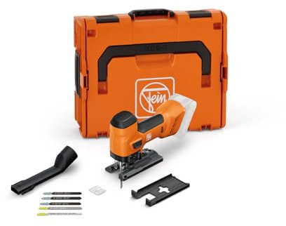 FEIN Sierra de calar a batería para metal y madera con 26 mm de carrera F-IRON Jig 26 AS. Sierra de calar potente y versátil para metal y madera para cortes precisos y curvos.Sin batería y cargador