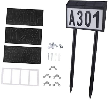 OSALADI Solar House Number with 10 Led Lights Solar Powered Doorplate for Garden Outdoor Use Includes English Letters and Numbers Easy Ground Installation