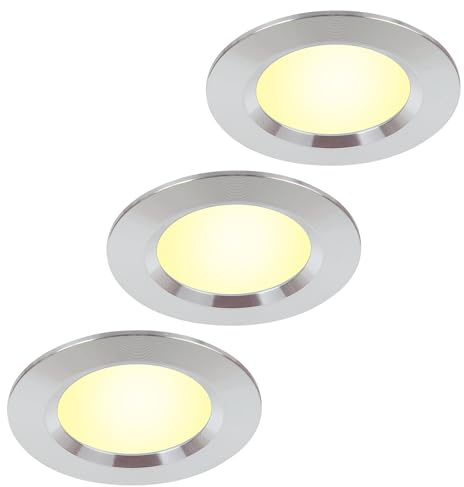 HCFEI Set med tre inbyggda taklampor för möbler 12V ultra platt 3W LED 55mm skärning med 2M kabel IP44 taklampa för speglar med garderob, utställningsskåp, möbler och garderober (kromad 3000K)