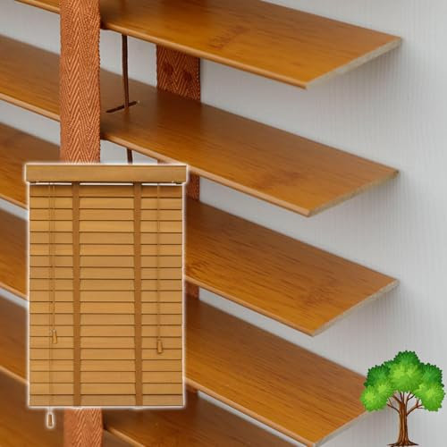 Suwooy Wooden Venetian Blinds,50mm Slats Horizontal Blinds,Solid Wood Venetian Shades for Windows 50cm 60cm 70cm 80cm 90cm 100cm 120cm Wide,Heat Insulation/Breathable Shutters Curtains,M50108