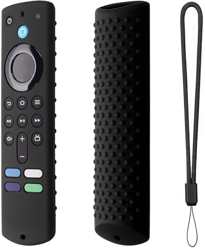 Funda de silicona para mando a distancia para Fire TV Stick, funda de silicona antideslizante con correa para el cuello de 3ª generación (negro)