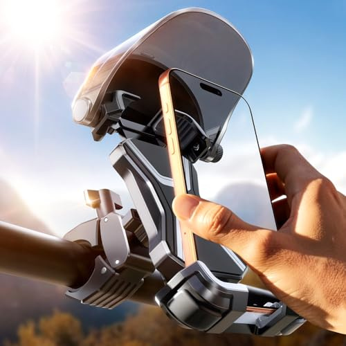 JOYROOM Support de téléphone portable pour vélo avec pare-soleil – Anti-reflet, montage rapide 1S, amortit les vibrations, protection contre les intempéries, support universel pour téléphone portable