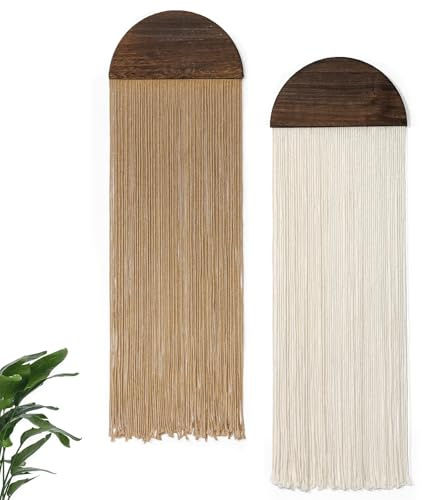 Betylifoy 2 Piezas Tapiz Decorativo Pared Tapices de Pared Verde Semicircular Tapiz con Flecos Tapiz para Colgar Boho Tapiz de Macramé Decoracion Pared Salon y Dormitorio 85 x 30cm (Beige y Caqui)