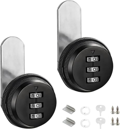 Gykutix 2 Piezas Cerradura Buzon Universal Cerradura Taquilla Vestuario Cerradura de Combinación de 3 Dígitos, Combinacion Cam Lock para Buzón de Cajón de Gabinete (Negro/5-12mm)