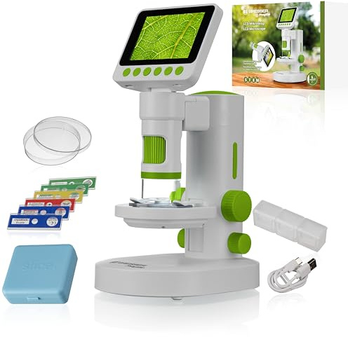 Bresser Youngster Microscopio digitale LCD per bambini, display da 3,5, ingrandimento 11,4x-129,8x, foto 4K, video Full HD, microscopio portatile e da tavolo, batteria