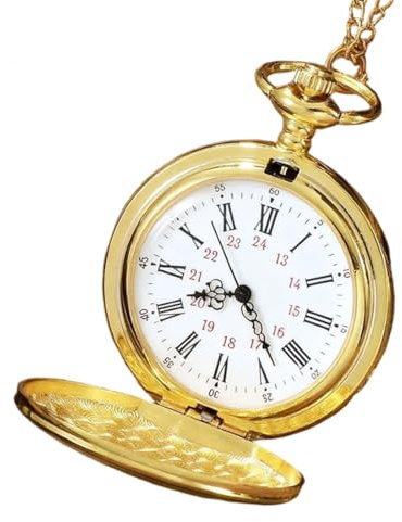 AEUXZA Montre à Gousset Rétro Or avec Chaîne, Montre de Poche Classique à Quartz avec Chiffres Romains et Couvercle Rabattable, Design Antique Cadeau pour Hommes et Femmes Anniversaire