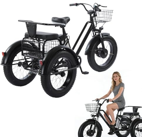 PRECISTECH Triciclo Eléctrico para Adultos 3 Ruedas Nieve, Motor Potente 250w, Batería 48v, Fat Tire 20, Cesta Y Asiento Reforzado, Shopping