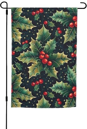 Bandera de jardín con diseño de hojas y bayas de acebo (1), bandera decorativa de doble cara para patio y exteriores, 12 x 18 pulgadas.