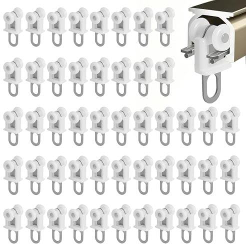 50 roulettes pour Rideau sur Rail silencieuses et résistantes, glisseurs pour Rideau avec Anneau en Aluminium renforcé, Accessoires de Rails pour Rideaux pour Maison, Salon et Chambre