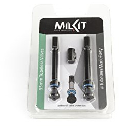 milKit Bike Tubeless Presta Valve Stem Black - Tubeless Tire Valve Cores and Valve Core Removal Tool Are Included - Pack of 2 (55mm)