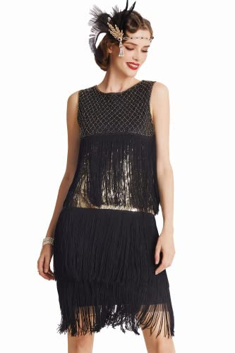 BABEYOND ArtiDeco Abito Charleston Donna Anni '20 Vestiti Anni '20 con Frange Lungo, Paillettes e Perline in Stile Grande Gatsby Vestiti daCocktail 1920s Costume Flapper Donna