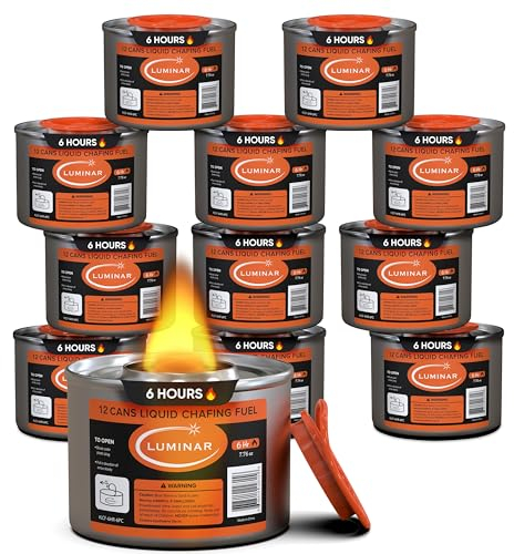 Luminar Resealable-Wick Chafing Fuel Cans, 12 Pack, 6 Hour - Premium Quality Burners for Food Warmers - No More Spills, Waste, or Hassle - Perfect for Convenient, and Long-Lasting Event Catering