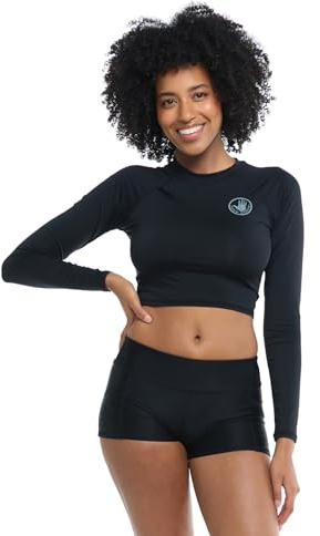 Let It Be Long Sleeve Crop Top Rashguard with UPF 50 Black