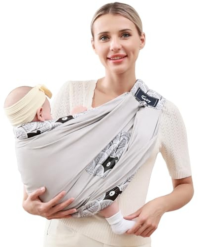 CUBY Baby Sling Carrier, Portable Baby Essentials for Newborn Natural Cotton Adjustable Baby Carriers Sling Comfortable Easy Wearing Nursing for Infant Toddler Wrap Sling (Cotton Grey Bear)