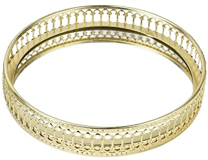 Plateau Miroir, Plateau de Parfum Plateau Miroir doré Plateau décoratif Rond vanité Plateau décoratif Bijoux Parfum récepteur Maquillage Plateau cosmétique récepteur Chambre Plateau (01)