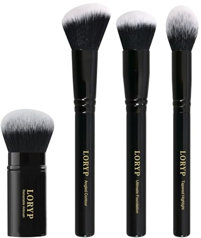 LORYP 4 Pcs Face Makeup Brush Set with Retractable Airbrush Kabuki Brush
