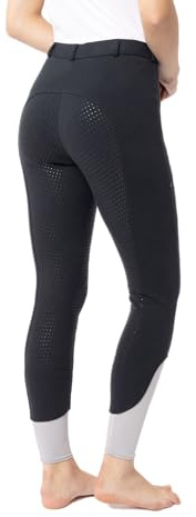 HORZE Pantalón de equitación Mujer Felicia, pantalón de equitación con Asiento Completo y Bolsillo para teléfono, Azul, EU36
