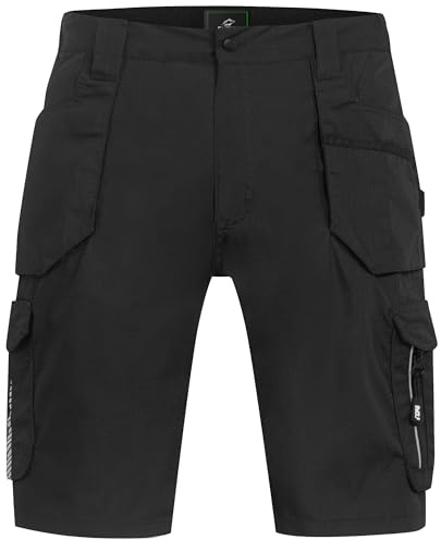 BWOLF Pantaloni da lavoro Drift, Pantaloni da lavoro da uomo, Pantaloncini da lavoro corti da uomo, Pantaloni da lavoro, Pantaloni corti da uomo in tessuto Ripstop con molte tasche, Nero / puro