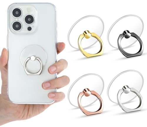 Paquete de 4 anillos transparentes para agarre de dedo con rotación de 360 grados, anillo de dedo para teléfono celular, compatible con varios teléfonos móviles o fundas de teléfono