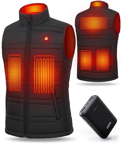 UNBON Gilet Chauffant Homme, Veste Chauffante Homme avec Batterie USB 10000mAh, Doudoune Chauffante Hommes sans Manches avec 3 Températures 6 Zones de Chauffage Électrique pour Moto Chasse, Noir, 3XL