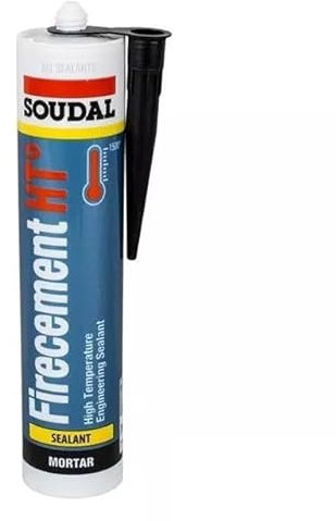 Soudal Firecement HT Hi Temperature Heat Resistant Sealant Cartridge Black 300ml Fire Cement Hard Setting +1500°C Fully Curing, Internal Use, Fire Places