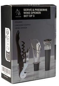 Abridor de vino, aireador y tapon de vacio, set de 3 piezas