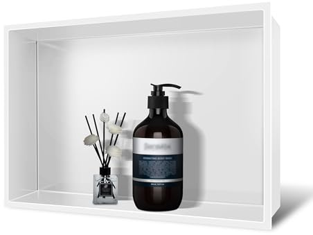 BATHFINESSE Shower Niche No Tile Needed, 18 x 12 Insert Shower Niche, Recessed Shelf for Bathroom Storage Over Mount Installation, White