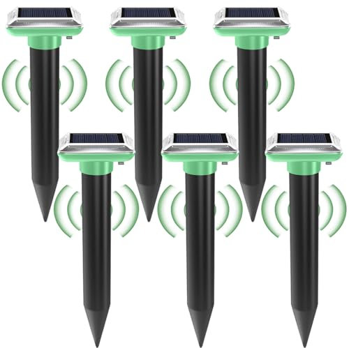 Ahuyentador solar de topos, 6 unidades, ahuyentador de topos por ultrasonidos, IP66, resistente al agua y al polvo, ahuyentador de topos para el césped del jardín (verde)