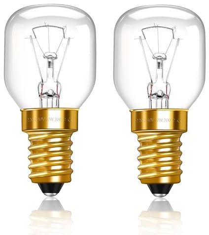 Caldarax Lampadina per Forno E14 230V Dimmerabile, 360LM Bianco Caldo 2700K, Resistente al Calore 300 Gradi, T30 E14 Lampadina per Forno, Lampade di Sale, Microonde, 2 Pezzi