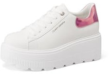 QUEEN HELENA Zapatillas de deporte de plataforma altas con cuña Casual Mujer X32-11, Blanco y rosa., 39 EU