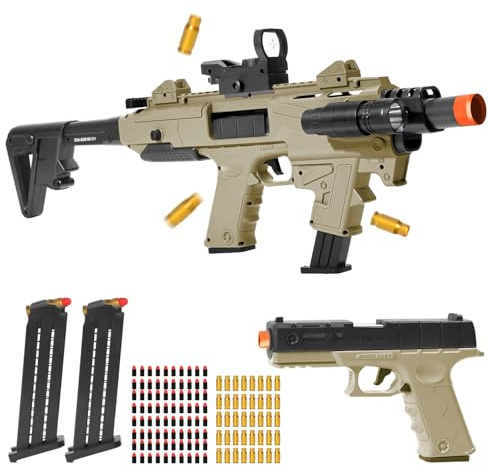 Realistic Toy Toy Gun Blaster, Soft Bullet Toy Dart Hand Gun Soft Bullet Pistol Foam Shell ejecting Blasters, with 2 Clips, Gifts for Boys Girls Adults Age 8+