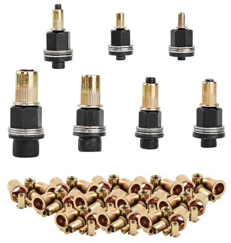 7 Piezas Juego de Tuercas Remachables, Remaches Roscados para M3, M4, M5, M6, M8, M10, M12 Alicates para Remachar, Tuercas Insertables Juego de Remachadoras Manuales con 70 Piezas Tuercas