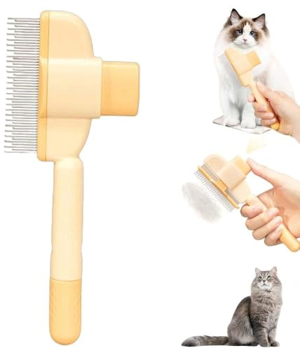 Fotenmond Cepillo flash para gatos con dientes largos y cortos de metal, botón de disparo autolimpiante para pelo largo y corto, naranja