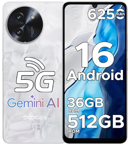 DOOGEE Note 59 Pro+ Smartphone 5G Android 16 Gemini AI, 512GB ROM+36(12+24) GB RAM Telefono Cellulare, 6250mAh 6.75 HD+120Hz Schermo Telefoni 50MP+8MP, Cellulari Face Unlock/Fingerprint/NFC, Bianco