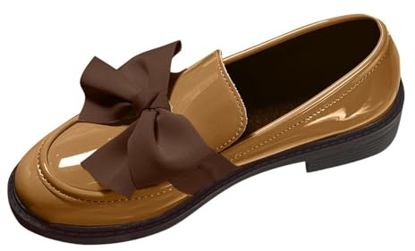 Mocasines ortopédicos antideslizantes con lazo para mujer, elegantes mocasines de charol, cómodos zapatos de tacón bajo para el trabajo y conducción, Khaki, 39 EU