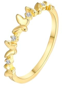 Anillos de Compromiso Oro 18K, Anillo de Compromiso Mujer Diamante Mariposa Oro Amarillo 750 Talla 22