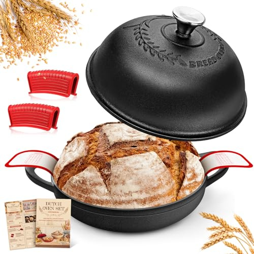 NZQXJXZ Pentola in ghisa per il pane, 5,7 l, stampo per il pane con coperchio, 26 cm, forno olandese, pentola per il pane, pentola in ghisa per arrosti, cucina stufata