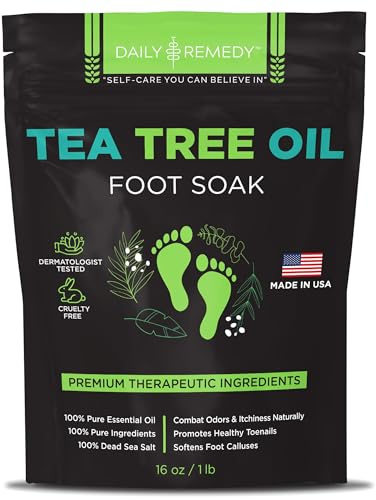 Tea Tree Oil Foot Soak with Epsom Salt - Made in USA - for Toenail irritations, Athletes Foot, Stubborn Foot Odor Scent, Softens Calluses & Soothes Sore Tired Feet - 16 Ounce