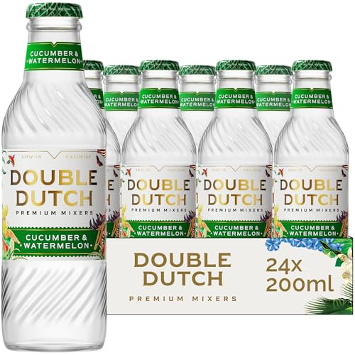 Double Dutch Cucumber & Watermelon Soda | Low Calorie Diet Soft Drink | 100% Natural Ingredients | Gluten Free, Vegan Friendly Premium Mixer Perfect For Gin, Vodka & Cocktails | 24 x 200ml Bottles