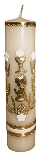 San Rafael Arcangel 8 Inch Baptism Candle for Christening Celebration for Boy or Girl Ivory Color Catholic Candle or Vela de Bautizo