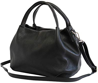 AMBRA Moda Damen handtasche Henkeltasche Schultertasche aus Echtleder GL023 (Schwarz)