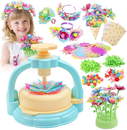 Flower Craft Kit for Kids Ages 4-8 – DIY Fabric Bouquet Toy for Girls and Boys – No Glue Reusable STEM Gift – Make 32+ Flowers – Birthday Arts & Crafts Activity