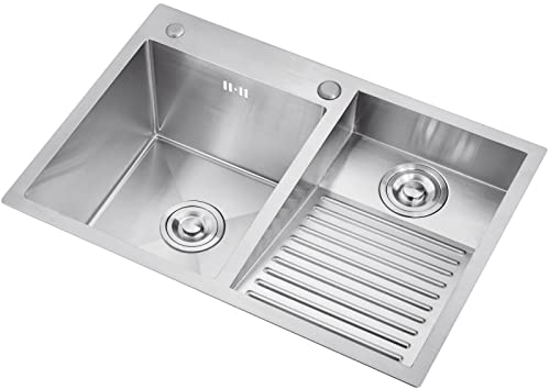 Badrum handfat tvättpool balkong hushåll rostfritt stål tvättställ tvättställ med tvättbräda lätt att rengöra dubbel handfat tvätt pool gåva (färg: B, storlek: 70 x 48 x 22 cm)