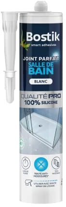 Bostik Mastic d’Étanchéité Joint Parfait Salle de Bain – Jointe Tous Matériaux – Traité Anti-Moisissures – Longue Durée – Formule 100% Silicone – Couleur : Blanc – 280 ml