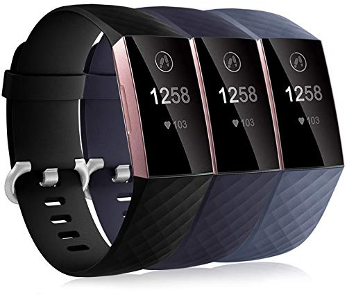 Dirrelo 3 Pack Compatible con Fitbit Charge 3 Correa/Fitbit Charge 4 Correa/Charge 3 SE Correa para Mujeres Hombres, Pulsera Deportiva de Repuesto Ajustable de Silicona Suave