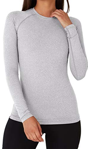 TCA Camiseta Termica Mujer Ajustada - Camiseta Térmica Mujer Manga Larga con Tecnología SuperThermal - Camisetas Termicas Compresión de Manga Larga para Running Gym Ciclismo - Gris Claro, M