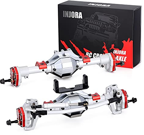 INJORA Crawler Axles RC Eje Delantero y Eje Trasero del Portal con Protector para 1:10 RC Crawler Car Axial SCX10 & SCX10 II 90046 90047 (Plateado y Rojo)