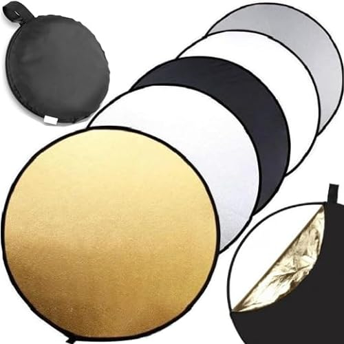 Retoo 5 in 1 Reflektor 60cm Lichtreflektor Lichtdiffusor Fotografie Rund Faltreflektor Tragetasche Zusammenklappbarer Durchscheinend Silber Gold Weiß Schwarz für Portrait Foto Hochzeitsfotografie